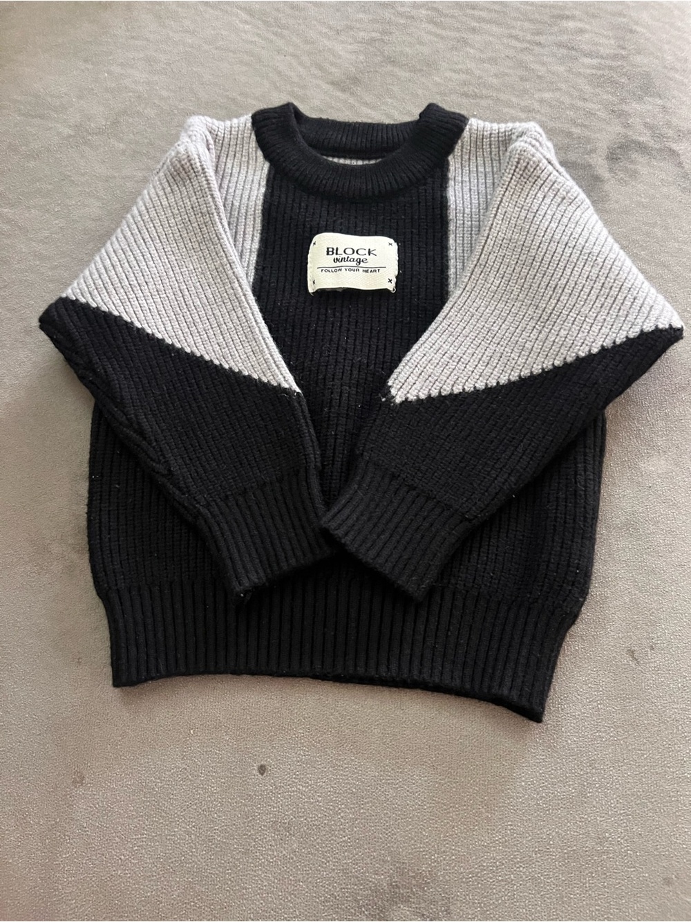 Colorblock Black and Light Gray Ribbed Men's Sweater